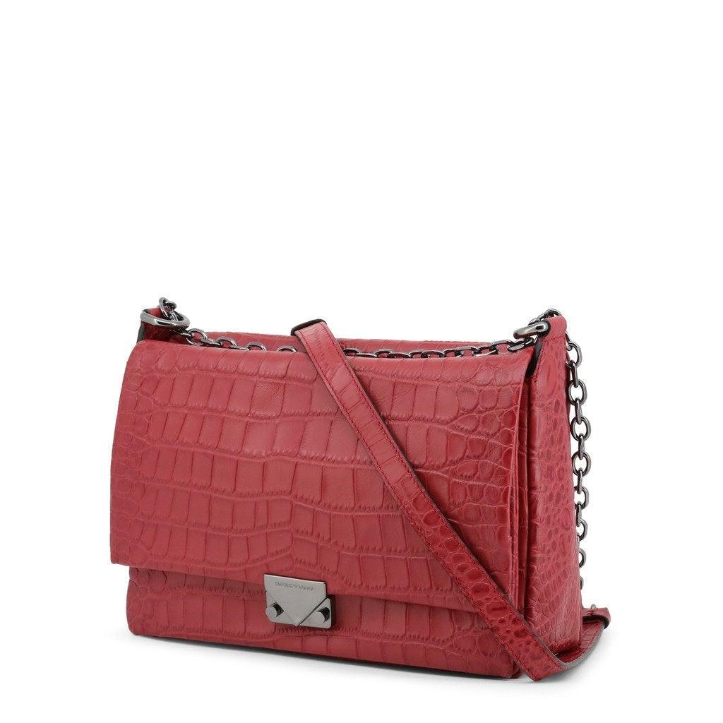Red Leather Croc Print Shoulder Bag