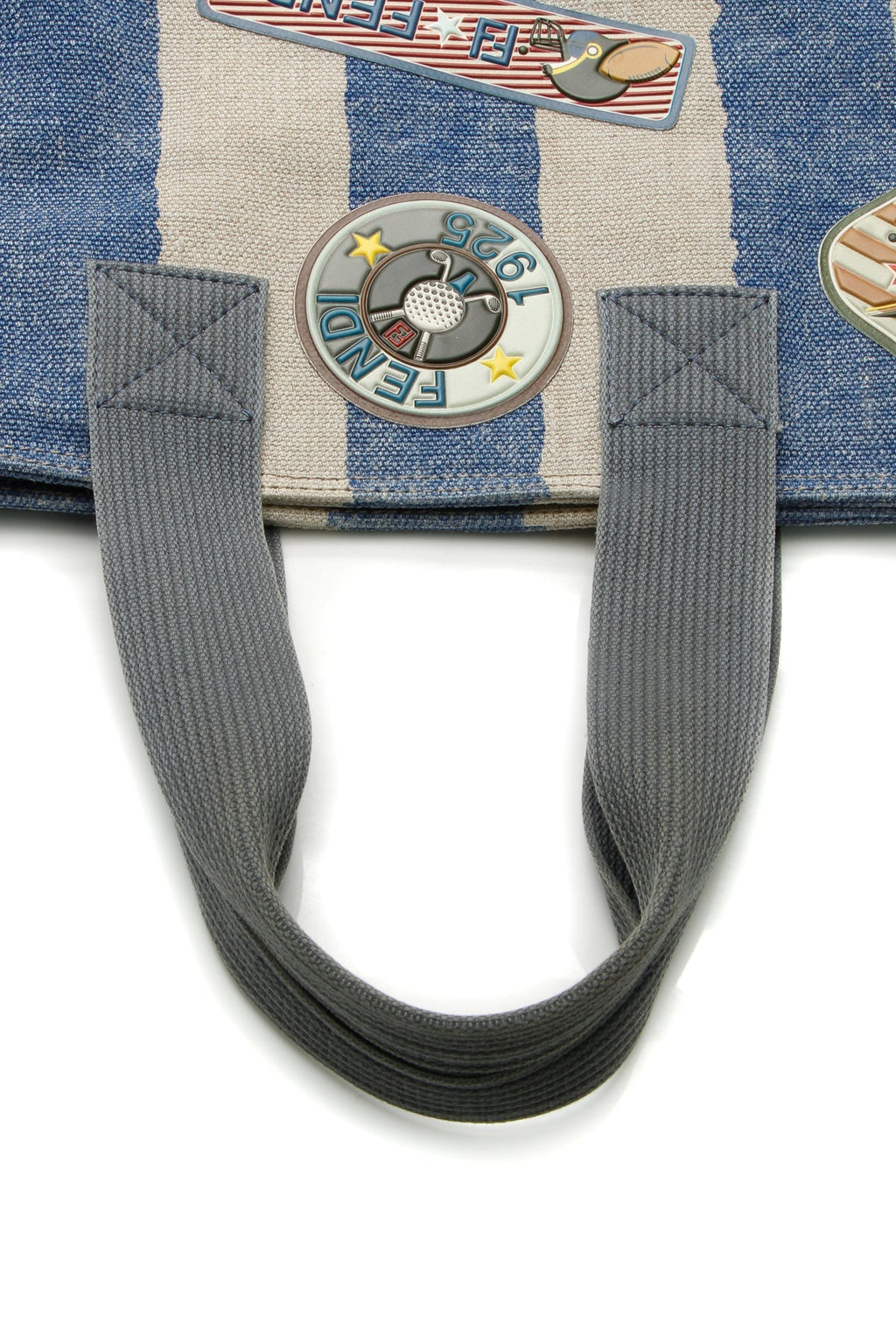 Sports Patches Striped Tote Bag - Blue/Beige