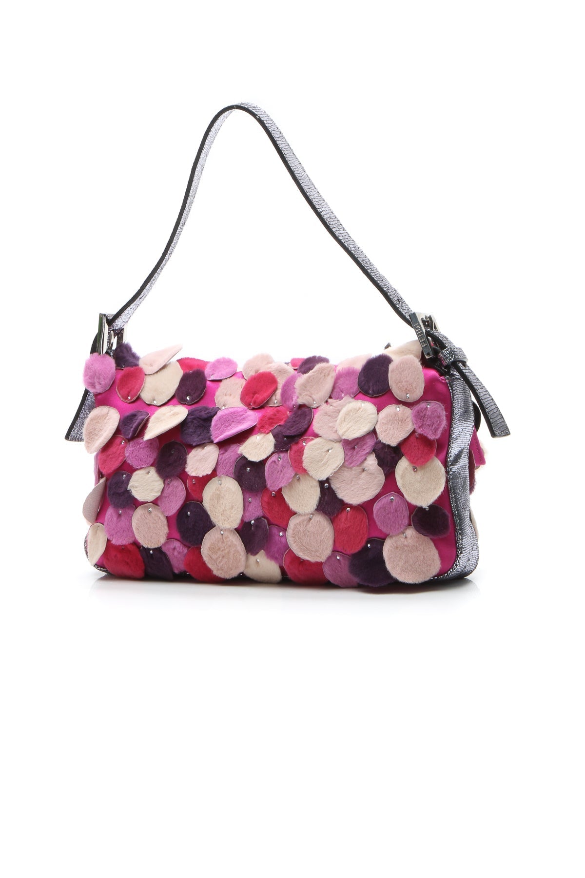Fur Flowers & Petals Baguette Bag - Pink/Purple
