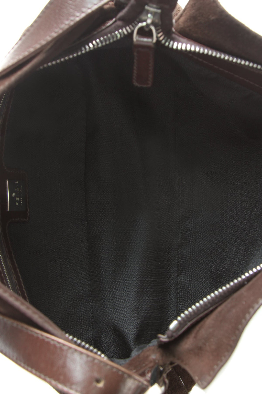 Zipper Baguette Bag - Brown Suede