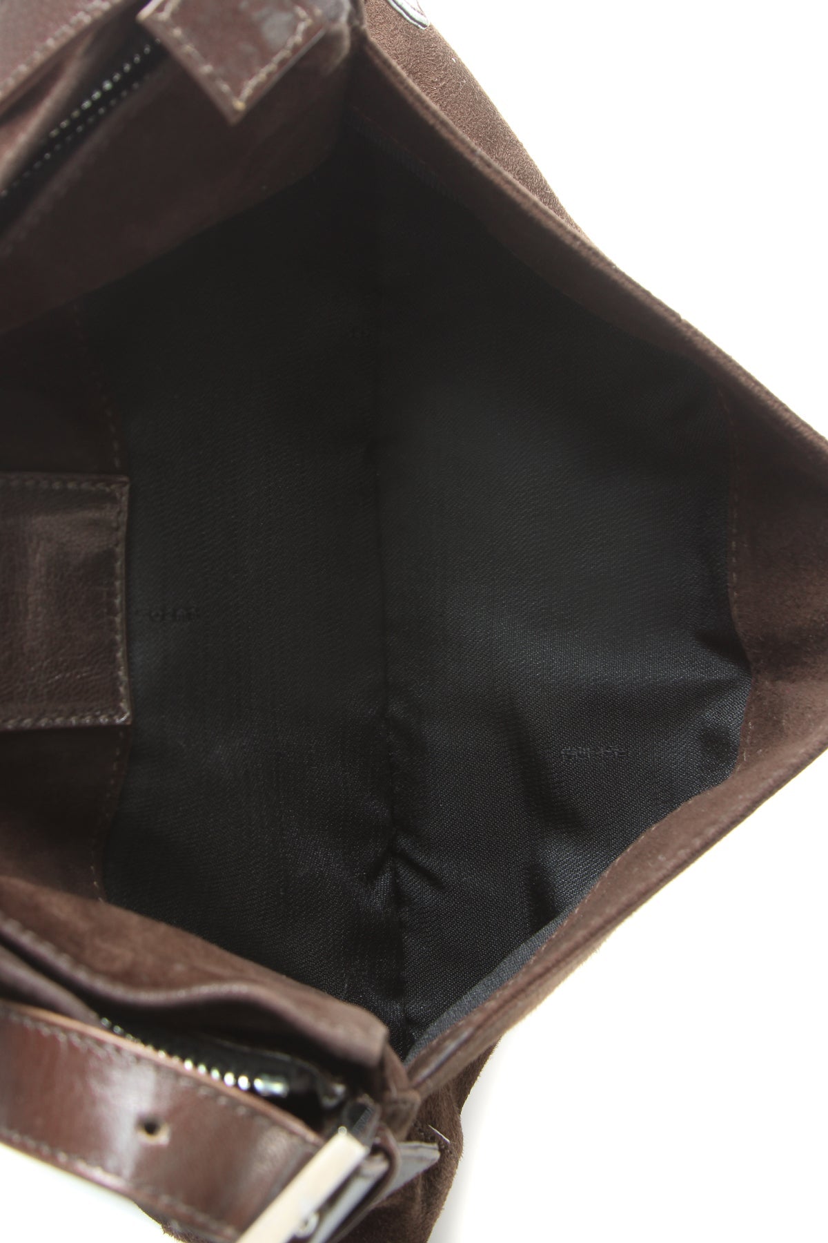 Zipper Baguette Bag - Brown Suede