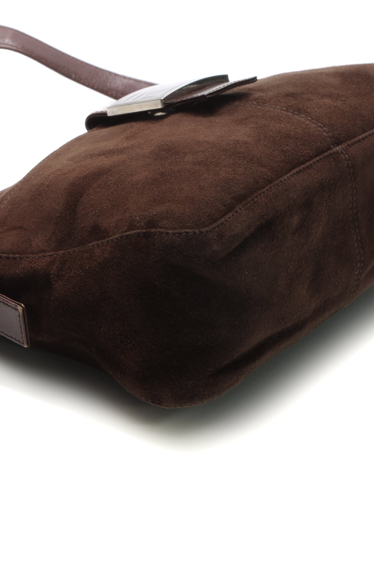Zipper Baguette Bag - Brown Suede
