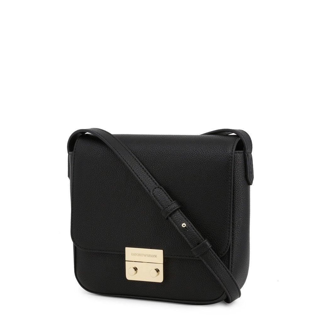 Gold Toned Logo Plaque Crossbody In Black