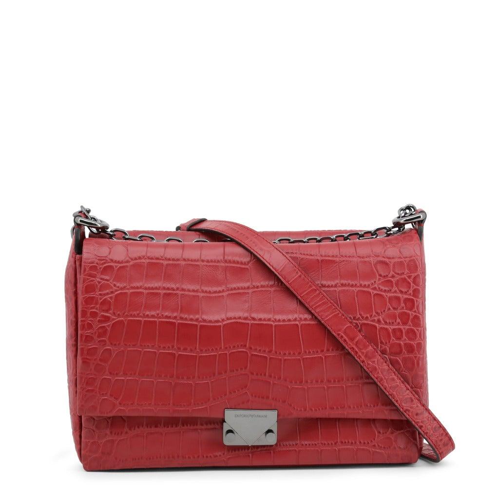 Red Leather Croc Print Shoulder Bag