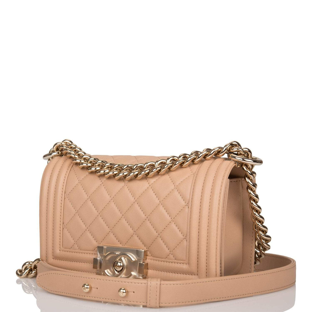 Chanel Camel Quilted Lambskin Small Boy Bag Light Gold Hardware