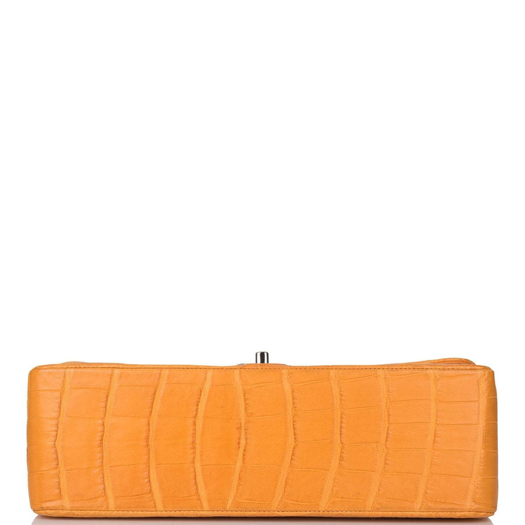 Chanel Orange Alligator Jumbo Classic Double Flap Bag Silver Hardware