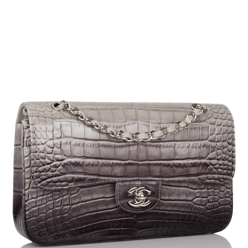 Chanel Ombre Grey Matte Alligator Medium Classic Double Flap Bag Silver Hardware