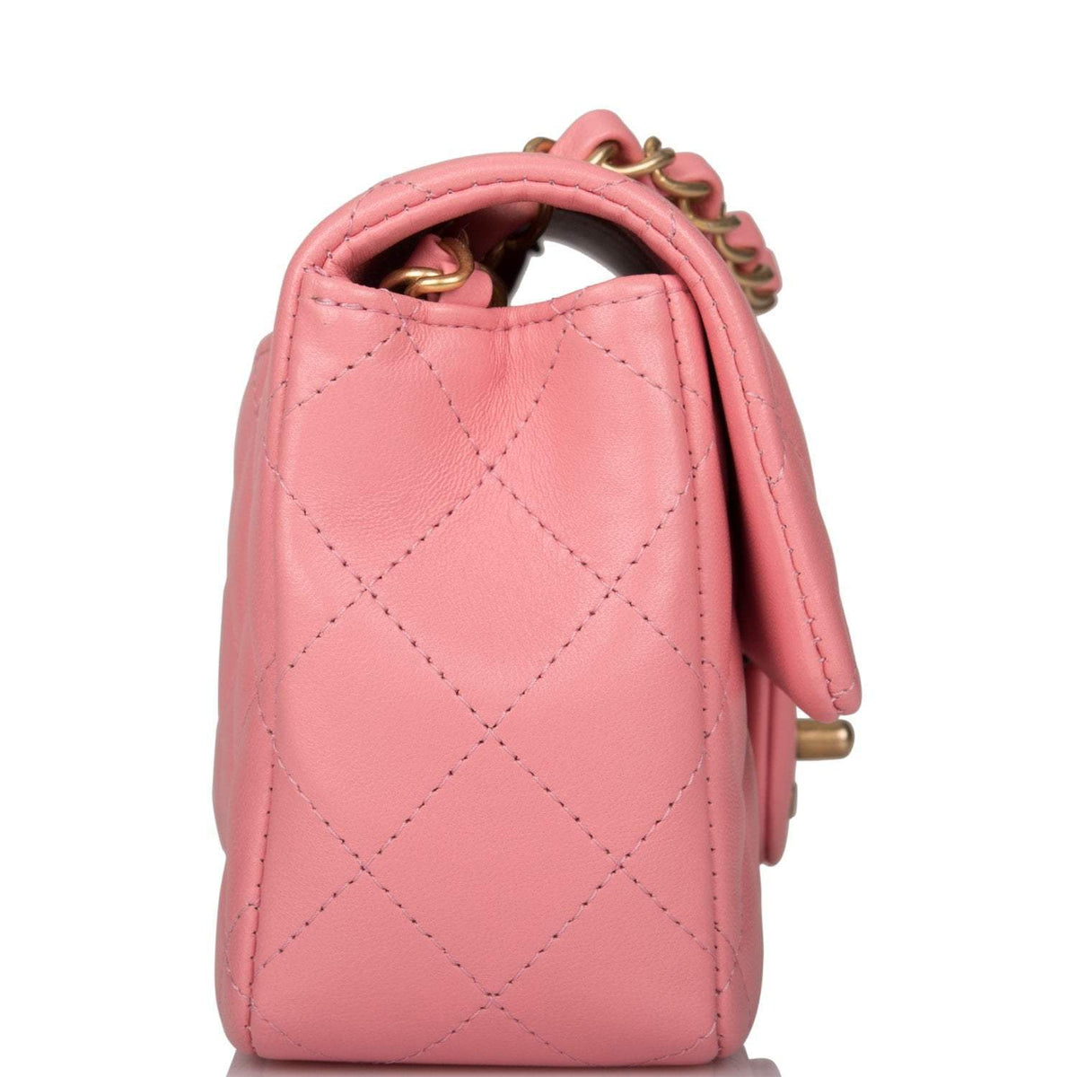 Chanel Pink Quilted Lambskin Rectangular Mini Classic Flap Bag Antique Gold Hardware