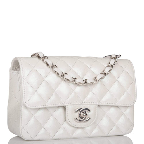 Chanel Mini Rectangular Flap Bag White Iridescent Lambskin Silver Hardware