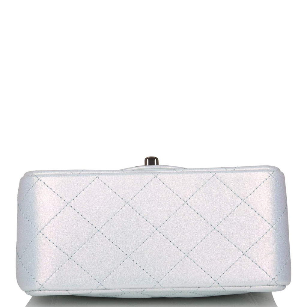 Chanel Mini Square Flap Bag Blue Iridescent Lambskin Silver Hardware