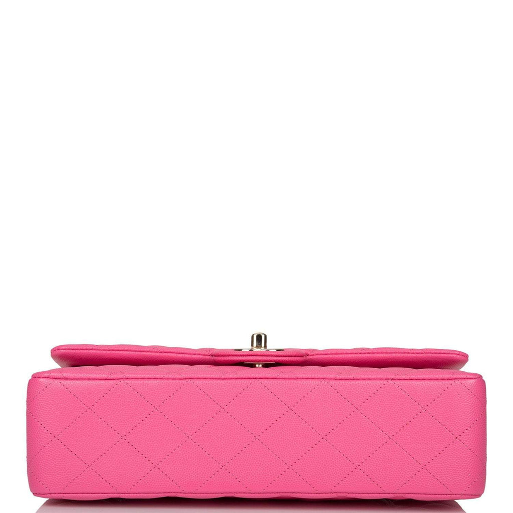 Chanel Pink Quilted Caviar Medium Classic Double Flap Bag Light Gold Hardware