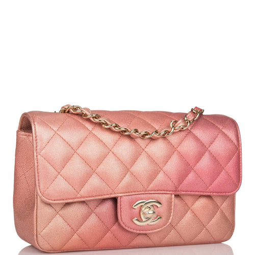 Chanel Pink Ombre Quilted Metallic Lambskin Rectangular Mini Classic Flap Bag Light Gold Hardware