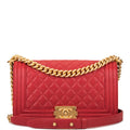 Chanel Red Quilted Caviar Medium Boy Bag Antique Gold Hardware