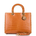 Christian Dior Honey Large Lady Dior Alligator Tote Gold Hardware