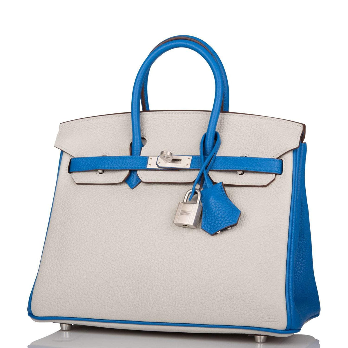 Hermes Birkin 25 Gris Mouette and Mykonos Clemence Brushed Palladium Hardware