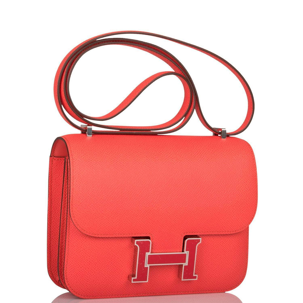 Hermes Rose Enamel Mini Constance 18cm Texas Epsom and Rouge de Coeur Palladium Hardware