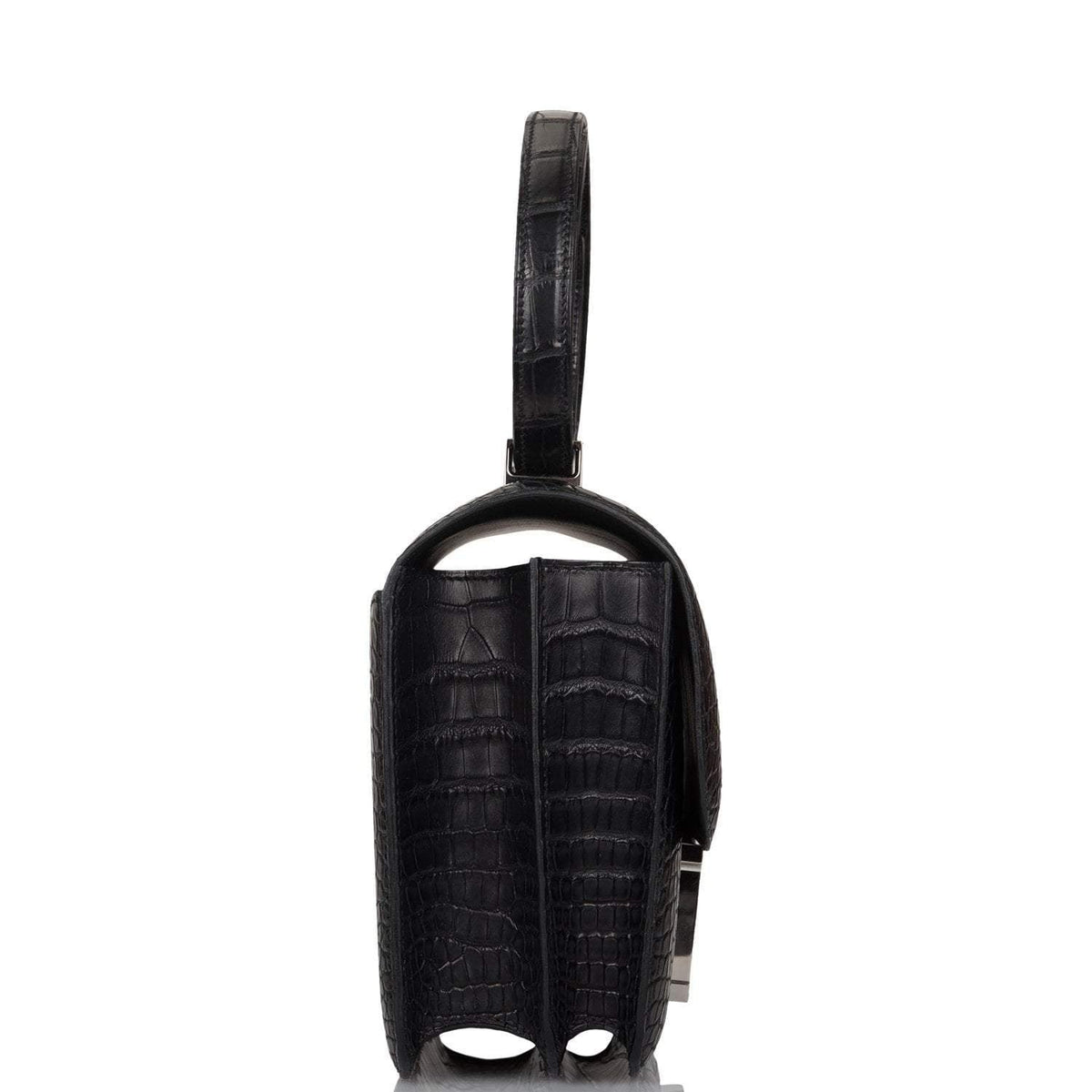 Hermes Black Matte Alligator and Ombre Lizard Marquette Constance 24cm Palladium Hardware