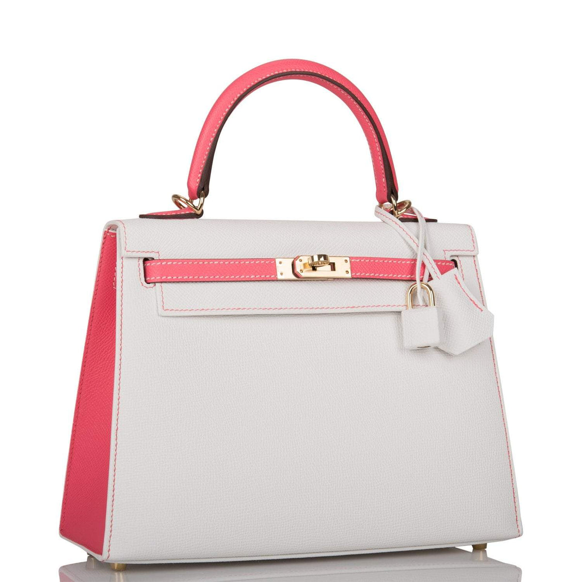Hermes Horseshoe Stamp (HSS) Bi-Color White and Rose Azalee Epsom Sellier Kelly 25cm Permabrass Hardware