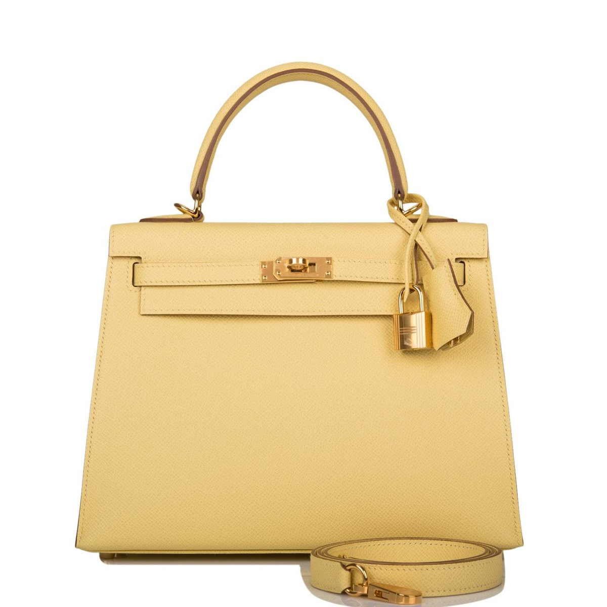 Hermes Jaune Poussin Epsom Sellier Kelly 25cm Gold Hardware