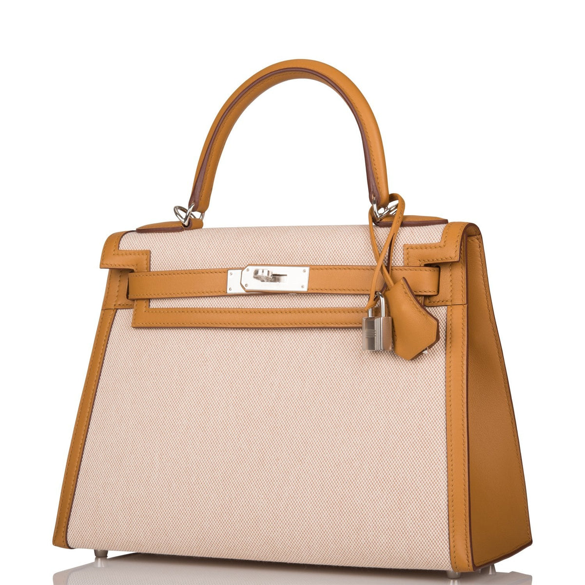 Hermes Sesame Toile and Swift Sellier Kelly 28cm Palladium Hardware