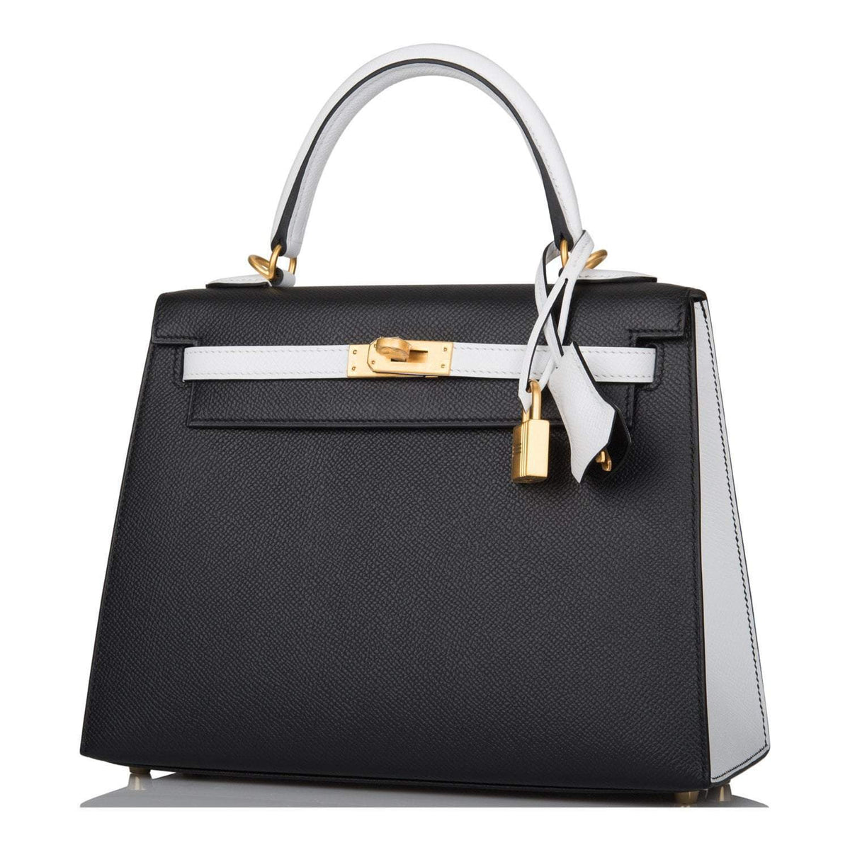 Hermes Kelly 28cm Bi-Color Black and Craie Epsom Sellier Brushed Gold Hardware