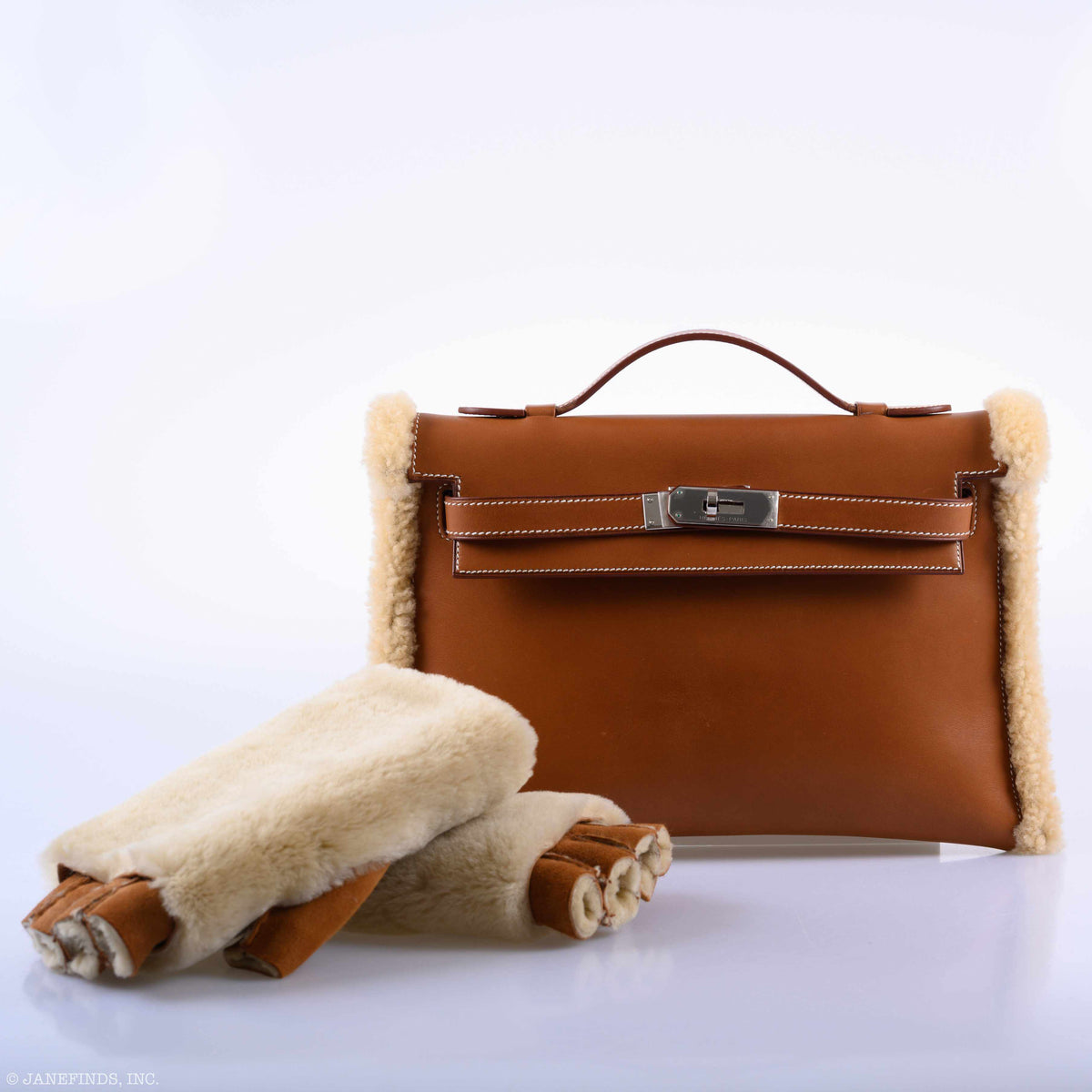 Hermes Teddy Kelly Clutch Barenia Leather & Mouton Shearling Palladium Hardware - 2007, K Square