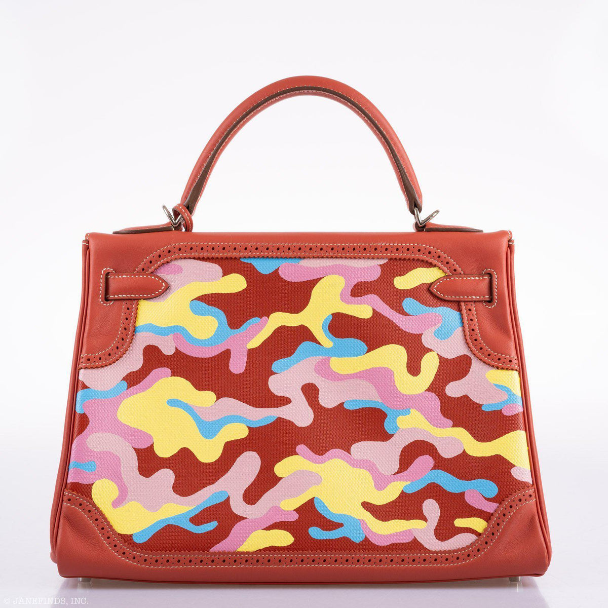 Vintage Hermes Ghillies Kelly 32 Sanguine Evercolor & Grain d'H Camouflage Painting