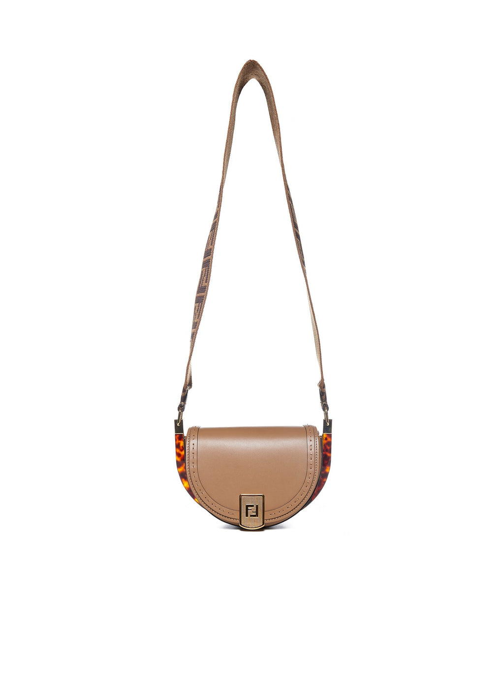 Fendi Logo Plaque Foldover Shoulder Bag