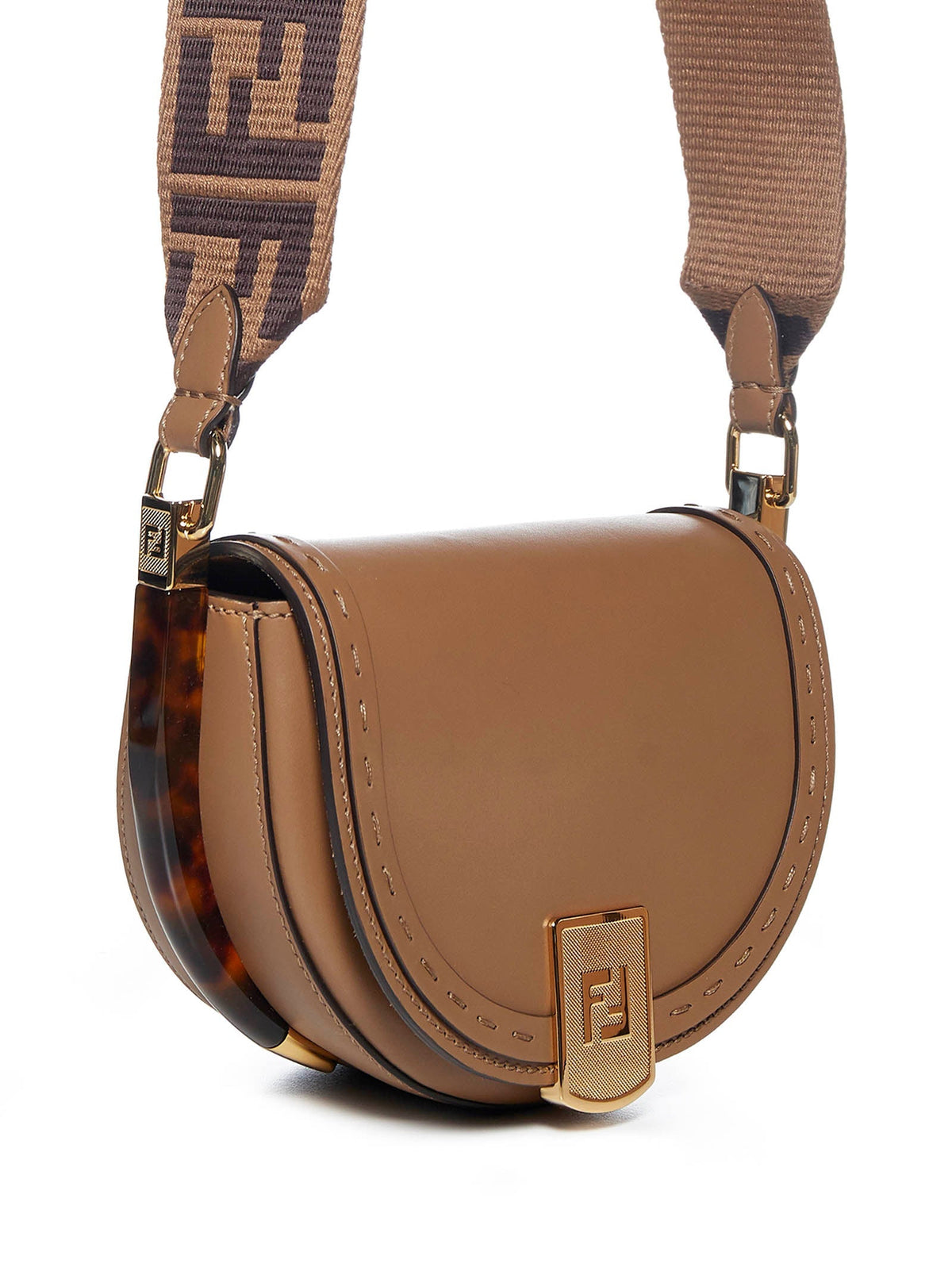 Fendi Logo Plaque Foldover Shoulder Bag