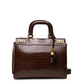 Katey Large Croc Embossed Top Handle Bag in Brown