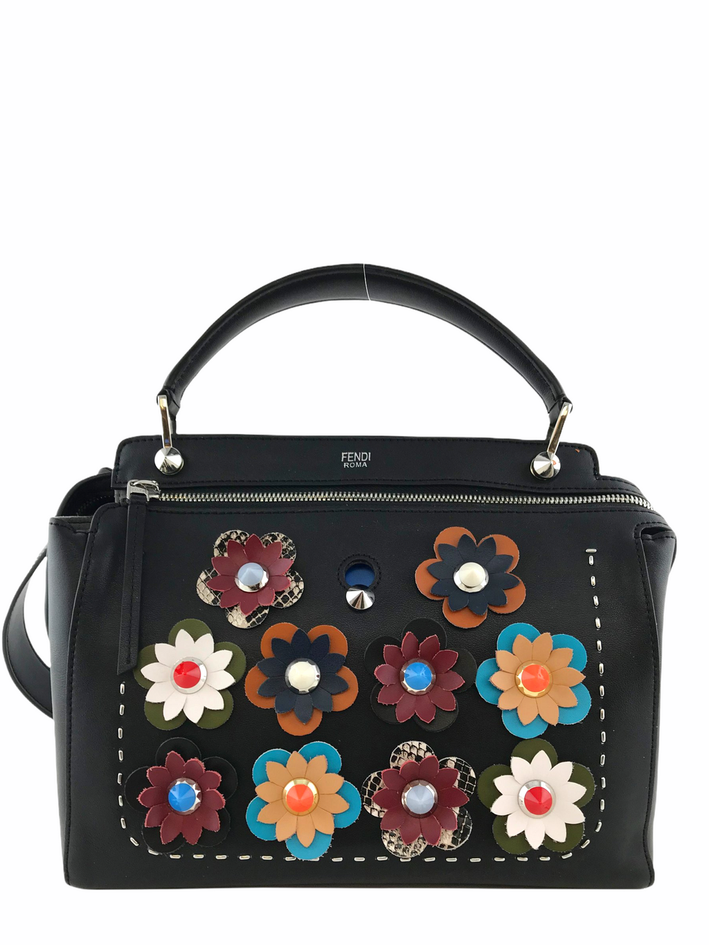 Fendi Dotcom Flower Medium Leather Satchel with Strap